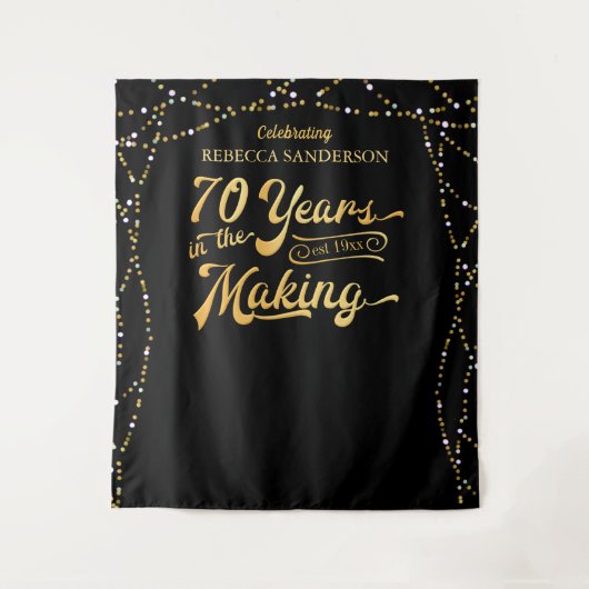 70歳の誕生日写真用背景 黒と金 タペストリー (正面)