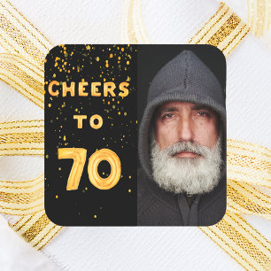 70歳の誕生日応援から70歳の金ゴールドバルーン文字ブラック スクエアシール