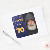 70歳の誕生日応援から70歳の金ゴールドバルーン文字ブルー スクエアシール (封筒)