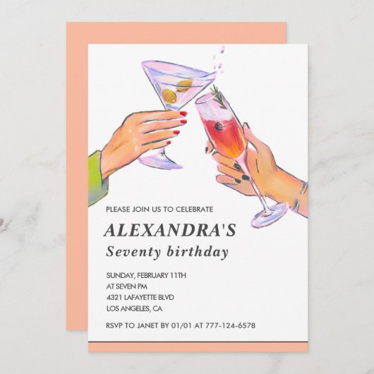70歳の誕生日招待状カクテルパーティーシック 招待状 (正面/裏面)