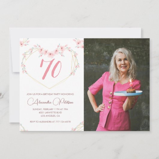 70歳の誕生日招待状ボホフローラ写真 招待状 (正面)