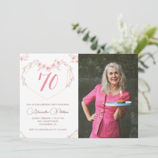 70歳の誕生日招待状ボホフローラ写真 招待状 (スタンド正面)