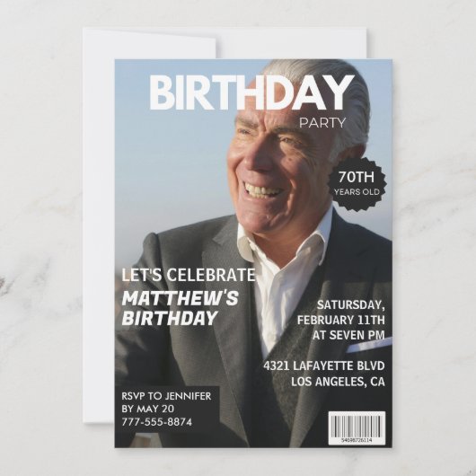 70歳の誕生日招待状メンズヒム誌カバー 招待状 (正面)