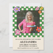 70歳の誕生日招待状レトロGroovy花 招待状 (正面)