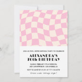 70歳の誕生日招待状市松模様にレトロピンク 招待状 (正面)