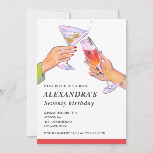 70歳の誕生日招待状彼女のカクテルおもしろいパーティー 招待状 (正面)