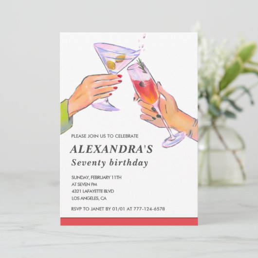 70歳の誕生日招待状彼女のカクテルおもしろいパーティー 招待状 (スタンド正面)