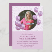 70歳の誕生日招待状風船フォトパープル 招待状 (正面/裏面)