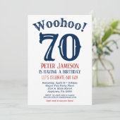 70歳の誕生日招待状 メンズ ネイビーブルー 招待状 (スタンド正面)