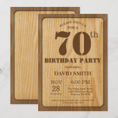 70歳の誕生日招待状 ラスティック ヴィンテージ ウッド 招待状 (正面/裏面)