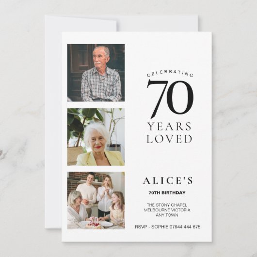 70歳の誕生日招待状（写真付き） シンプル ミニマル 招待状 (正面)
