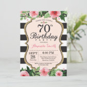70歳の誕生日招待状 女性 フラワー ゴールド ブラック 招待状 (スタンド正面)