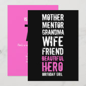 70歳の誕生日招待状 - 素敵なヒーローお母さん 招待状 (正面/裏面)