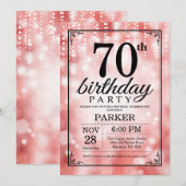 70歳の誕生日招待状 赤いグリッター 招待状 (正面/裏面)
