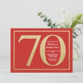 70歳の誕生日招待状 赤と金のグリッター 招待状 (スタンド正面)