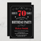 70歳の誕生日招待状 赤と黒のチョークボード 招待状 (正面/裏面)