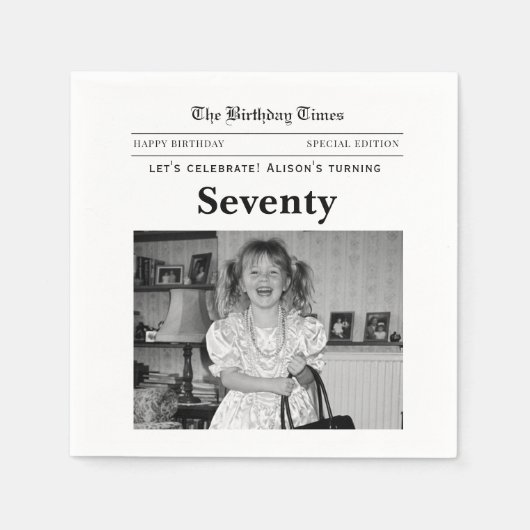 70歳の誕生日新聞風の紙ナプキン スタンダードカクテルナプキン (正面)