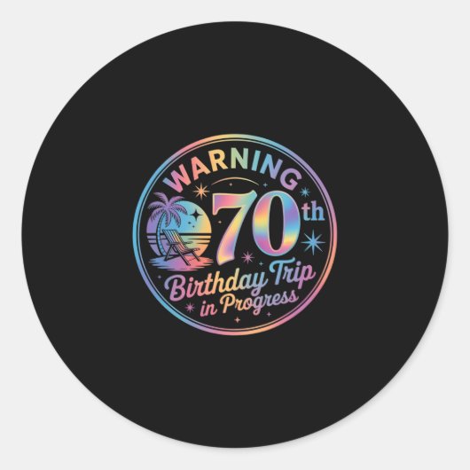 70歳の誕生日旅行進行中 お誕生日おめでとう 70歳 ラウンドシール (正面)