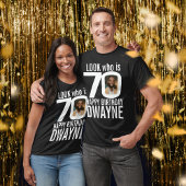 70歳の誕生日白黒ルック70写真の名前 Tシャツ