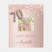70歳の誕生日赤面バラ金ゴールドグリッタードリップフォト フリースブランケット (正面)