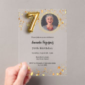 70歳の誕生日金ゴールドの写真スター澄ん アクリル招待状 (インサイチュ (ポータブル))