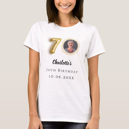 70歳の誕生日金ゴールド写真 Tシャツ (正面)