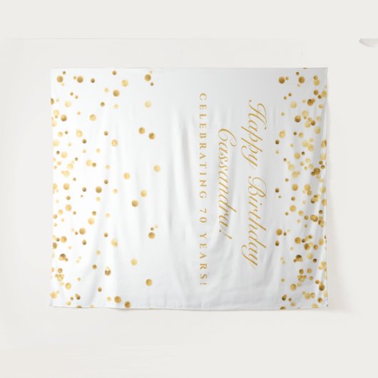 70歳の誕生日飾り 白と金色のフォトブース タペストリー (正面(横))