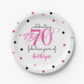 70歳の誕生日70素晴らしい年ピンクの名前を追加 ペーパープレート (正面)