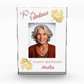 70歳の誕生日 おしゃれな葉のデザイン フォトブロック (正面)