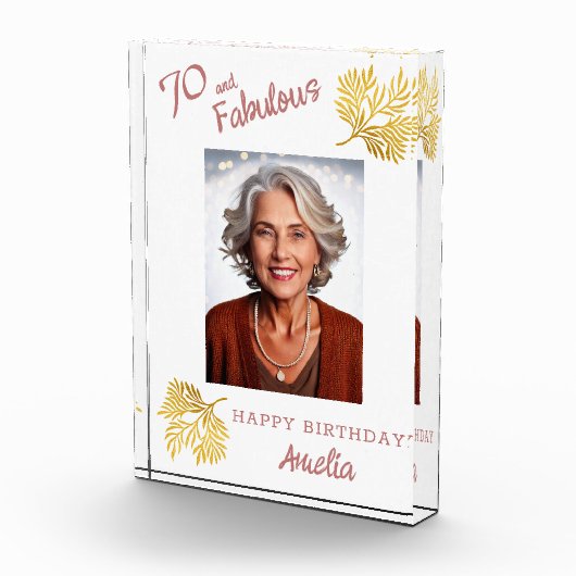 70歳の誕生日 おしゃれな葉のデザイン フォトブロック (右)