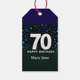 70歳の誕生日 グリーン調 グリーン シルバー ボケ ギフトタグ