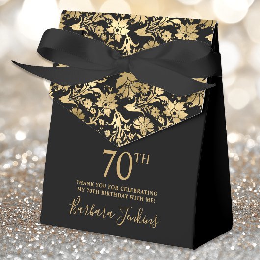 70歳の誕生日 ゴールドの花の感謝  フェイバーボックス