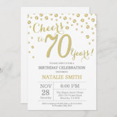 70歳の誕生日 ゴールドグリッター ダイヤモンド ご招待状 招待状 (正面/裏面)