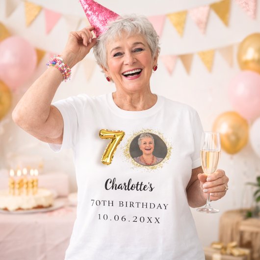 70歳の誕生日 ゴールド写真 Tシャツ
