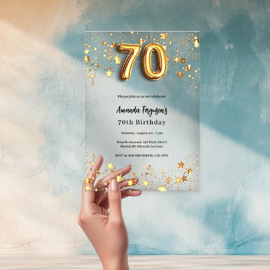 70歳の誕生日 ゴールド スター クリア アクリル招待状