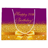 70歳の誕生日、シックバイオレットに金ゴールドボウ付き ラージペーパーバッグ (裏面)