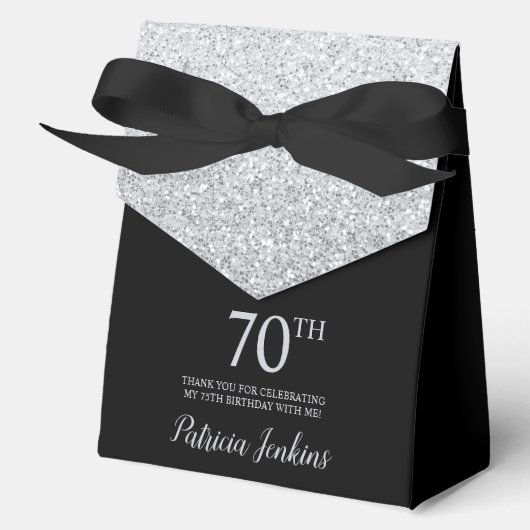 70歳の誕生日 シルバーグリッターのお礼 フェイバーボックス (正面)