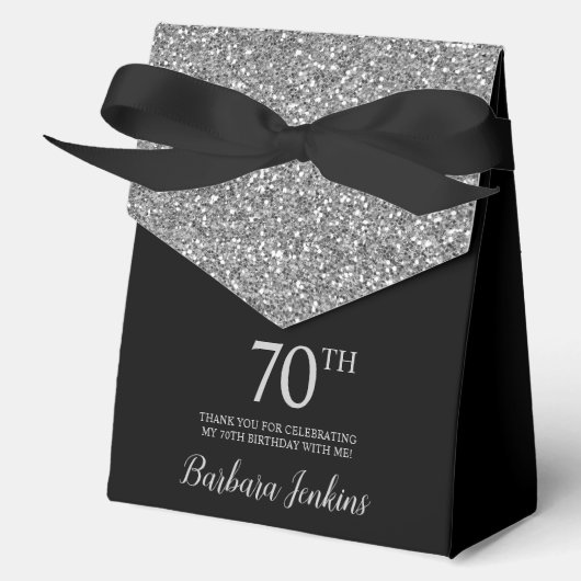 70歳の誕生日 シルバーグリッターのお礼 フェイバーボックス (正面)