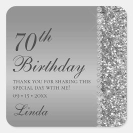 70歳の誕生日 シルバー グリッター ダイヤモンド ありがとう スクエアシール