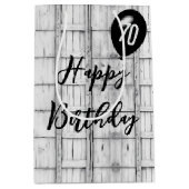 70歳の誕生日 シンメトリーな木目調のデザイン ミディアムペーパーバッグ (正面)