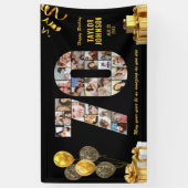 70歳の誕生日 ナンバー70 フォトコラージュ ブラック ゴールド 横断幕 (縦)