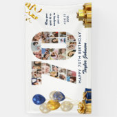 70歳の誕生日 ナンバー70 フォトコラージュ ホワイトゴールド 横断幕 (縦)