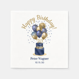 70歳の誕生日 ネイビーブルーのバルーンケーキ スタンダードカクテルナプキン