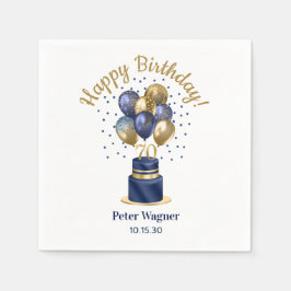 70歳の誕生日 ネイビーブルーのバルーンケーキ スタンダードカクテルナプキン