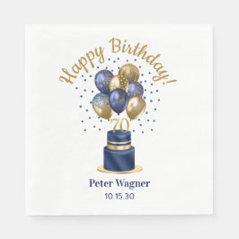 70歳の誕生日 ネイビーブルーのバルーンケーキ スタンダードランチョンナプキン