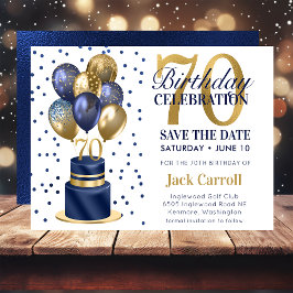 70歳の誕生日 ネイビーブルーのバルーンケーキ セーブザデート
