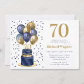 70歳の誕生日 ネイビーブルーのバルーンケーキ 招待状 (正面)