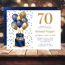 70歳の誕生日 ネイビーブルーのバルーンケーキ 招待状