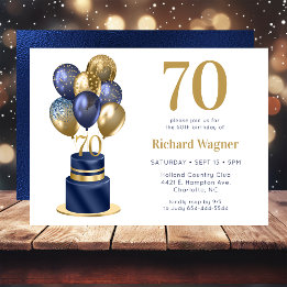 70歳の誕生日 ネイビーブルーのバルーンケーキ 招待状
