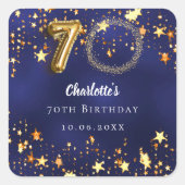 70歳の誕生日 ネイビーブルー 金色の星 写真 スクエアシール (正面)